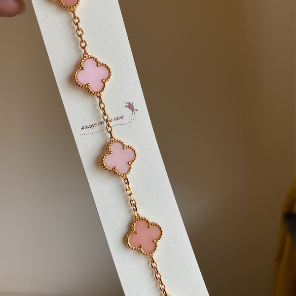 Fyrklöver guld rosa armband