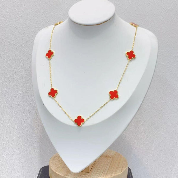 Lång fyrklöver halsband - Röd