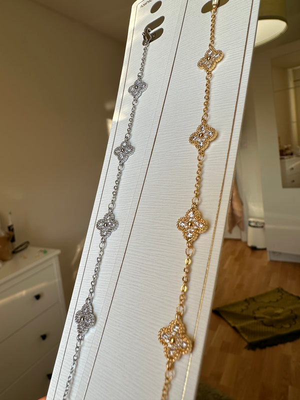 Zircon fyrklöver armband guld/silver