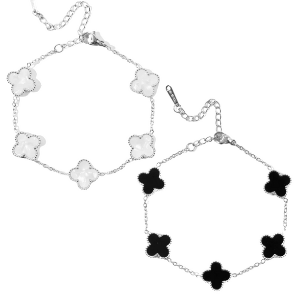 Fyrklöver combo silver white + silver black