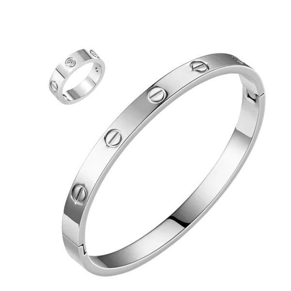 kärlek armband + ring med sten silver