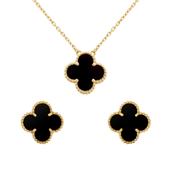 Fyrklöver halsband + örhänge black