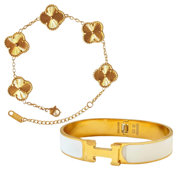 Fyrklöver guld armband + Her armband