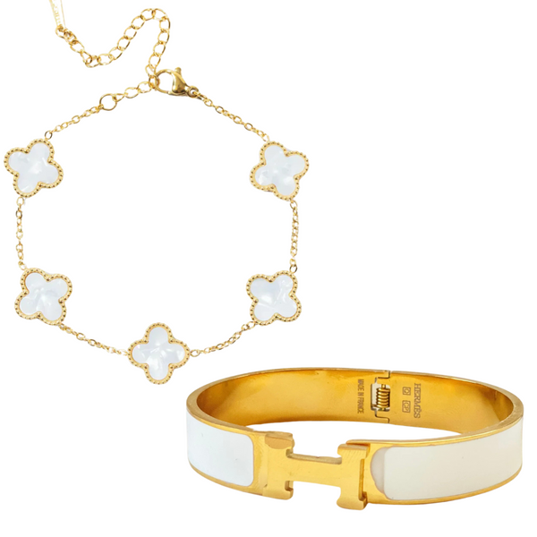 Fyrklöver white armband + Her armband