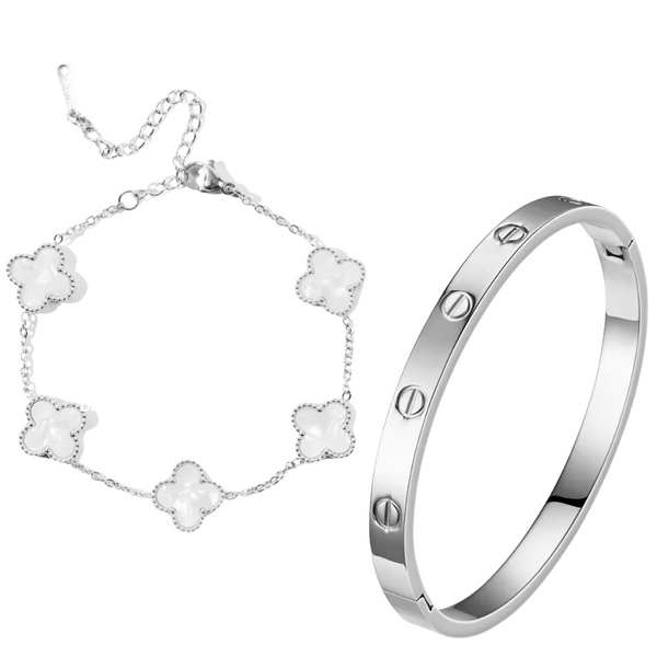 Fyrklöver + kärlek armband silver