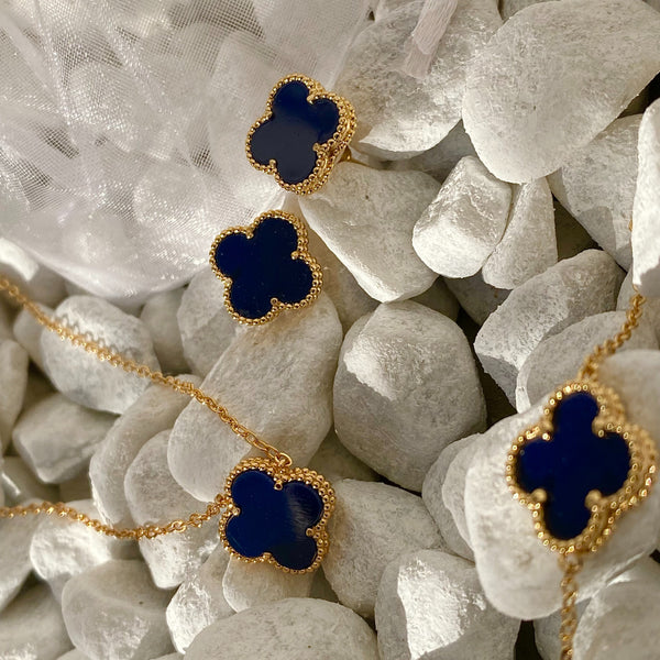 Fyrklöver smycke set- Mörkblå / röd